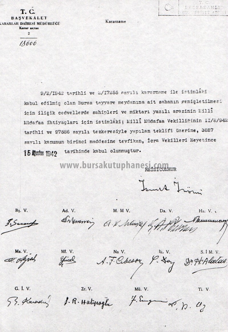 1942 yılına ait bir kararname