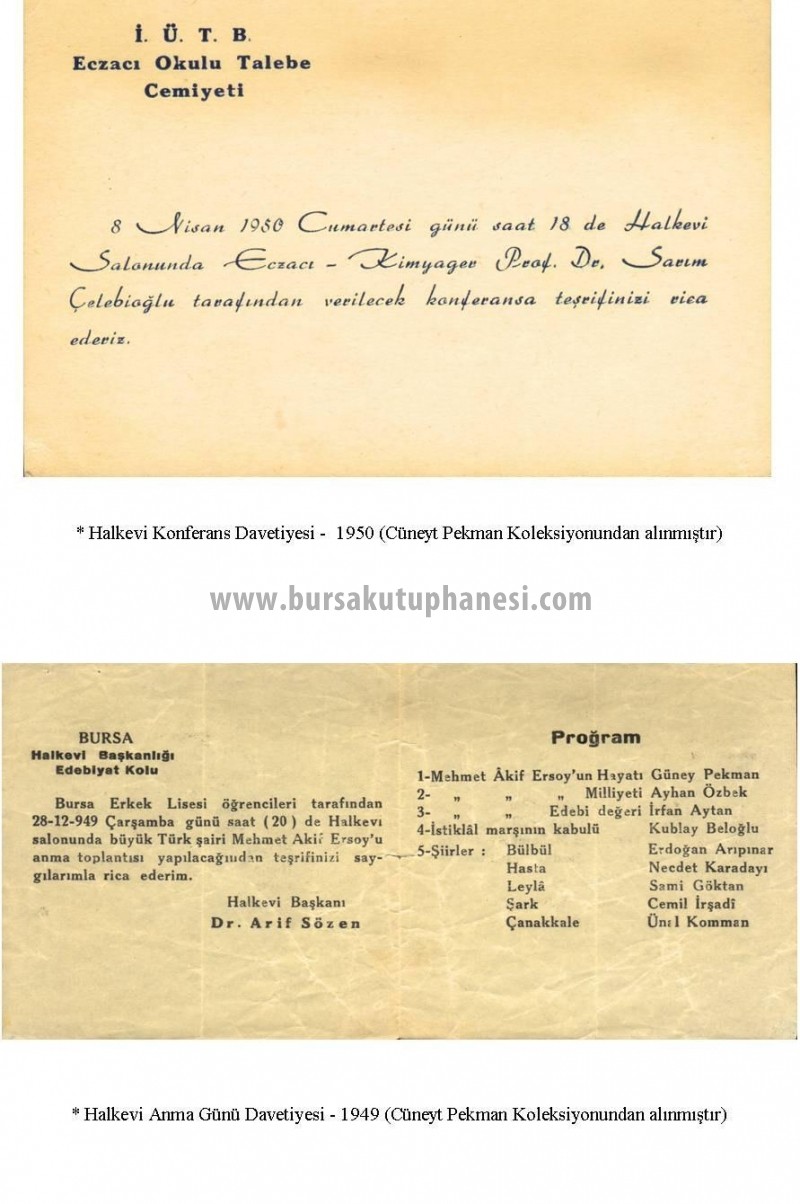 Halkevi davetiyeler 1949-1950